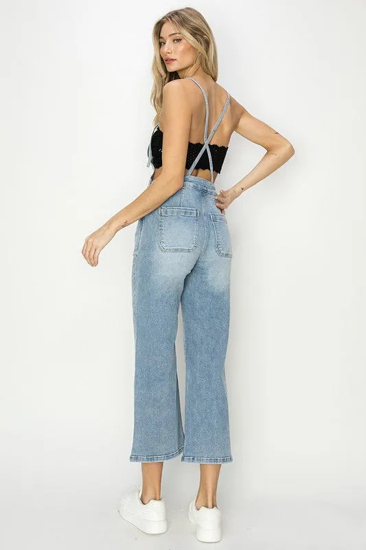 Crop Straight Leg Overalls By Risen