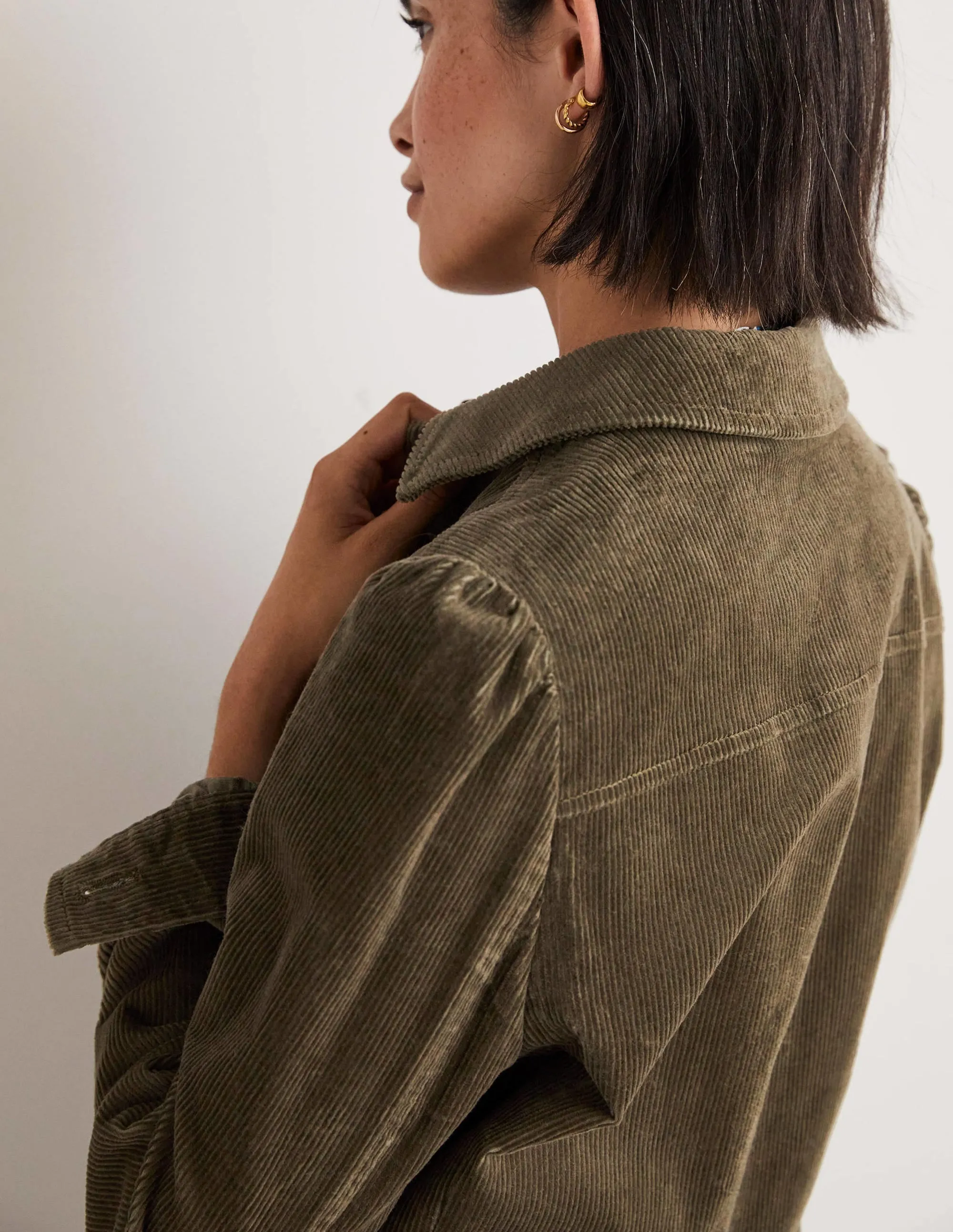 Cropped Cord Jacket-Khaki