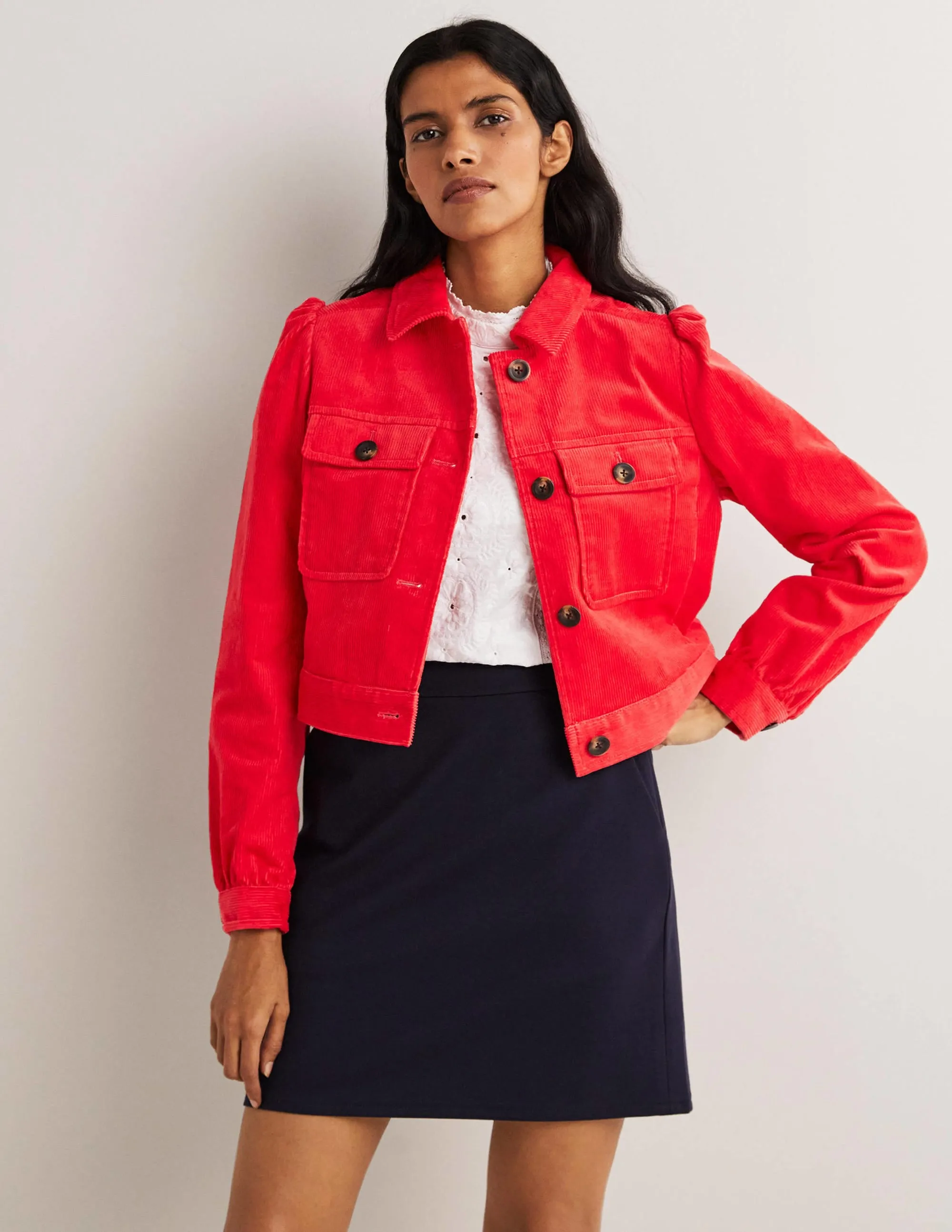 Cropped Cord Jacket-Strawberry Tart Red