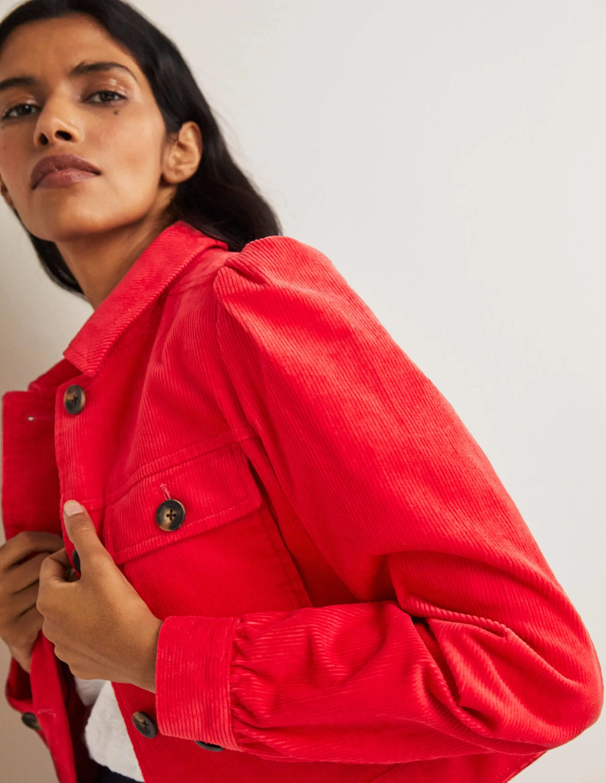 Cropped Cord Jacket-Strawberry Tart Red