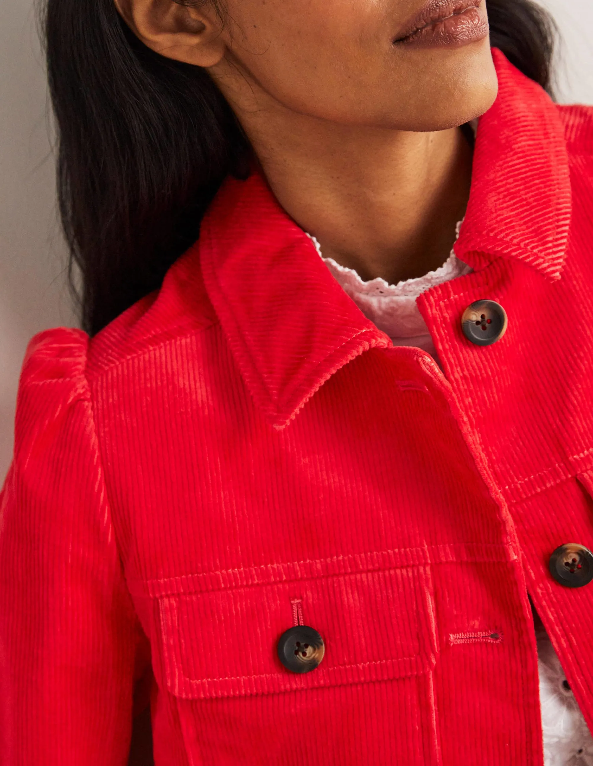 Cropped Cord Jacket-Strawberry Tart Red