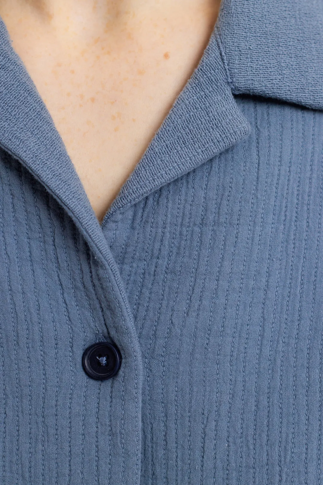 cropped cotton bowling shirt - stone blue