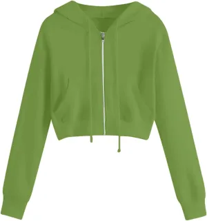 Cropped Sweatshirts for Women Zip Up Cute Hoodies Lightweight Long Sleeve Sweatshirt Slim Fit Jacket with Pockets