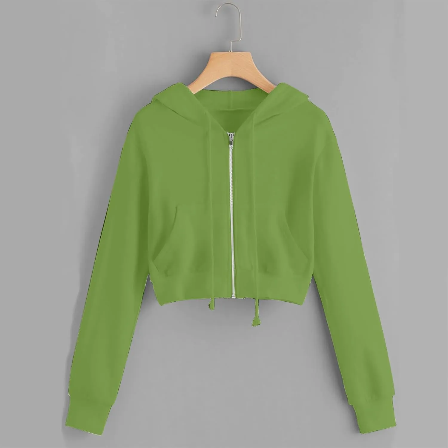 Cropped Sweatshirts for Women Zip Up Cute Hoodies Lightweight Long Sleeve Sweatshirt Slim Fit Jacket with Pockets