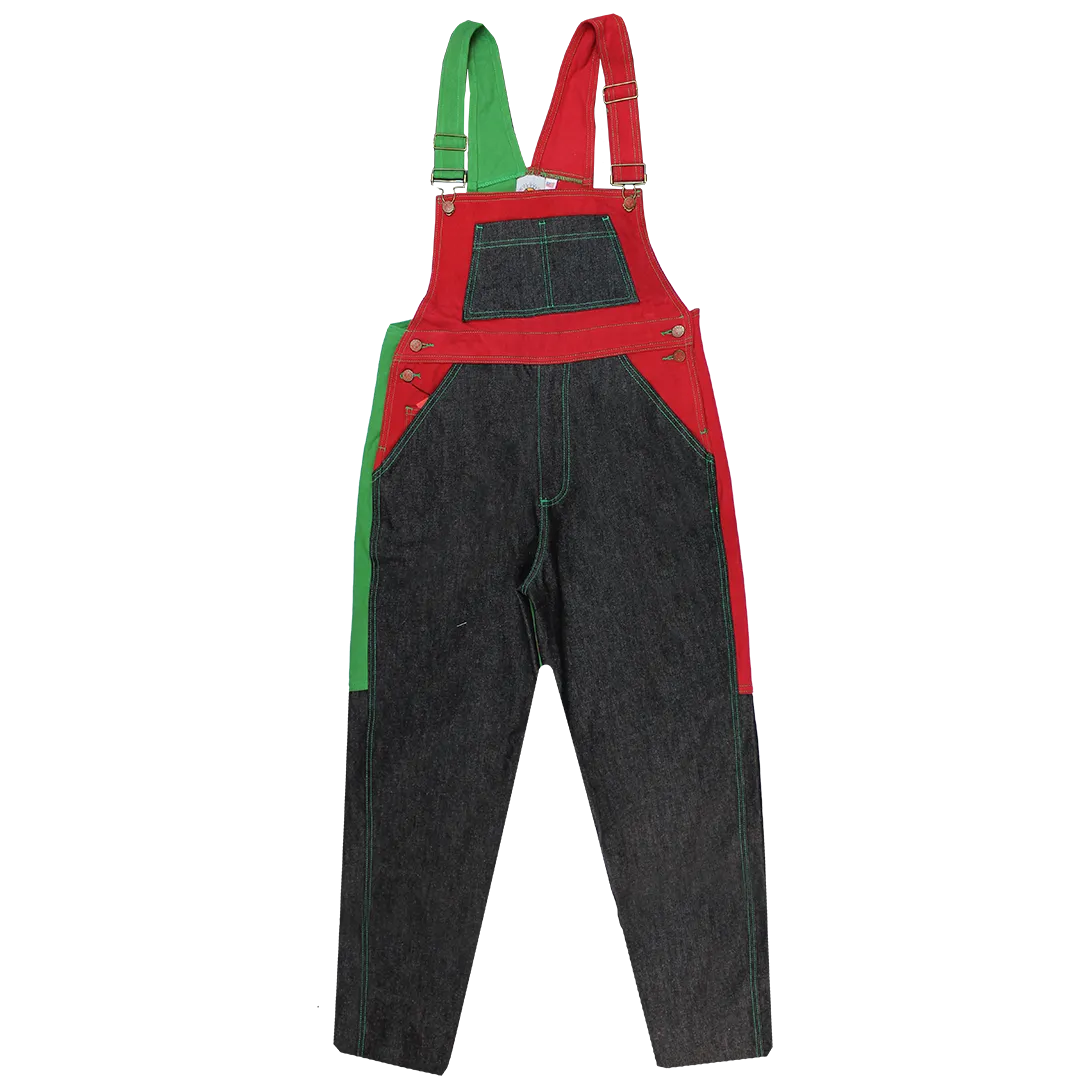 Cross Colours Color Block Overalls - Black/Red/Green