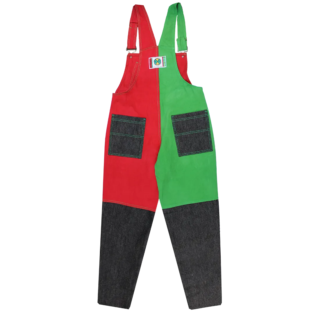 Cross Colours Color Block Overalls - Black/Red/Green