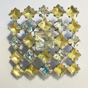 Crystal Rhinestone Amber & Clear 60's Brooch