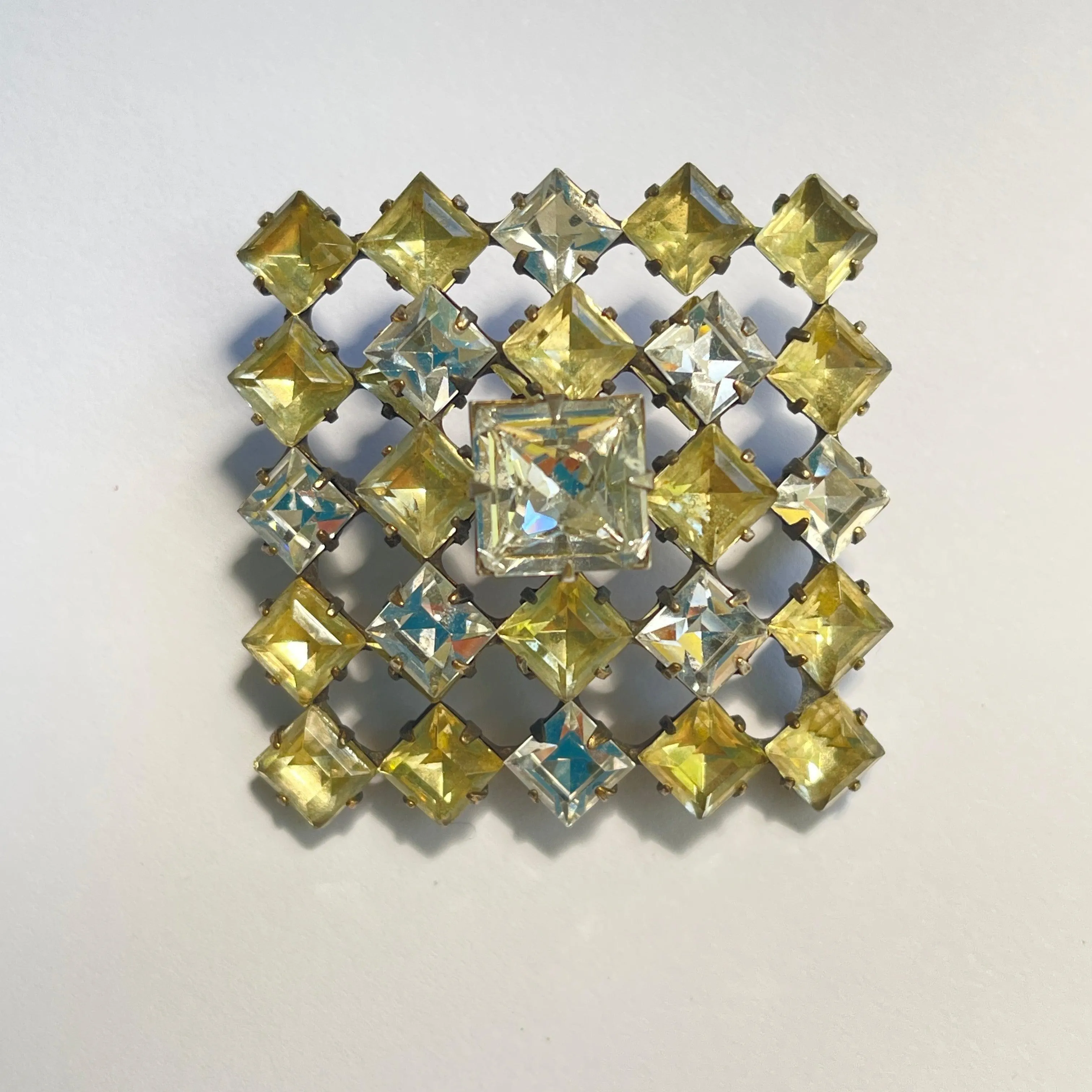 Crystal Rhinestone Amber & Clear 60's Brooch