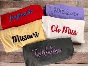 Custom 3D Puff Embroidered Long or Short Sleeve T-shirt Favorite College, HS Group, Team, Graduation Present Birthday Gift Fan