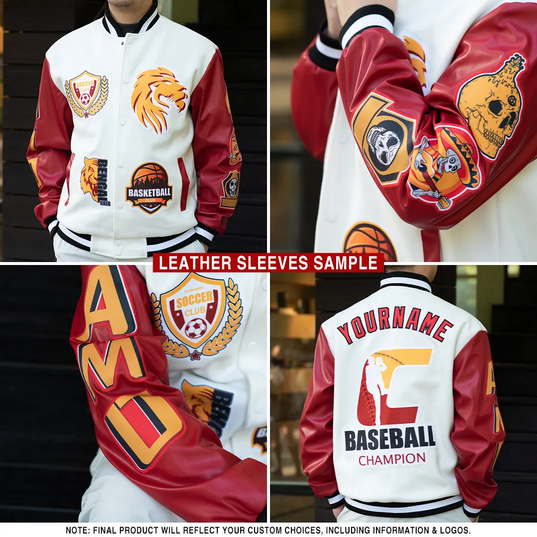 Custom Black Kelly Green-Orange Bomber Full-Snap Varsity Letterman Jacket
