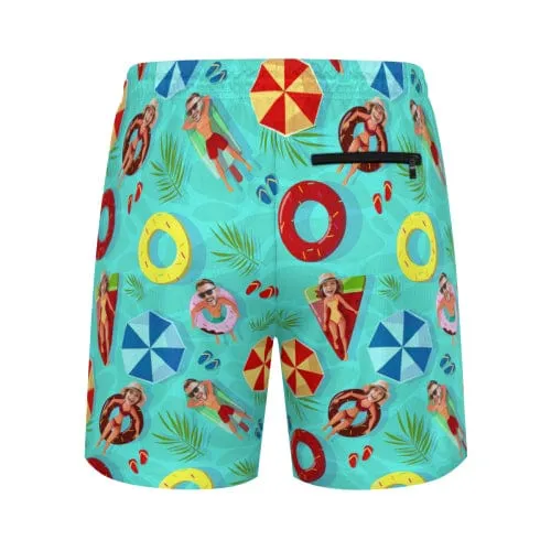 Custom Couple Faces Swimming Ring Men's Quick Dry 2 in 1 Surfing & Beach Shorts Male Gym Fitness Shorts