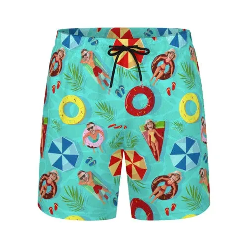 Custom Couple Faces Swimming Ring Men's Quick Dry 2 in 1 Surfing & Beach Shorts Male Gym Fitness Shorts