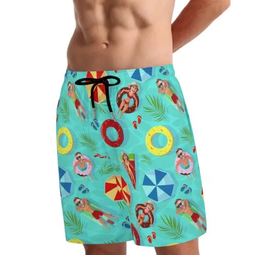 Custom Couple Faces Swimming Ring Men's Quick Dry 2 in 1 Surfing & Beach Shorts Male Gym Fitness Shorts