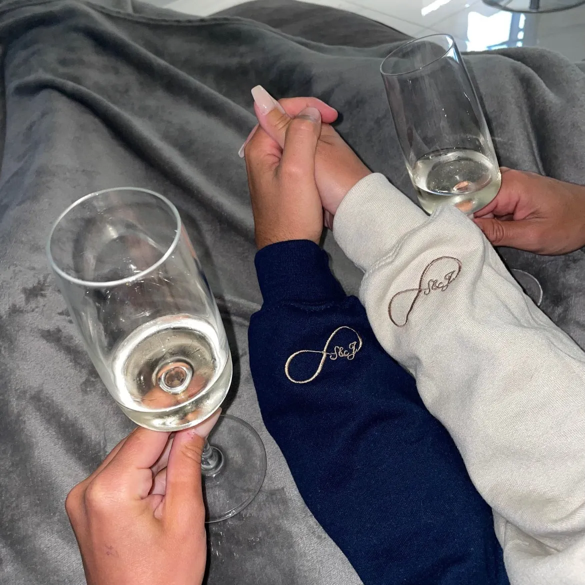 Custom Embroidered Infinity Sweatshirt with Personalized Couples' Initials on Sleeve