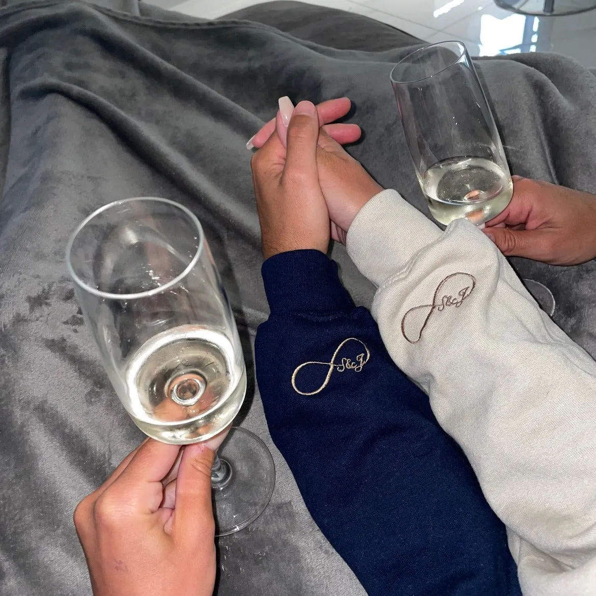 Custom Embroidered Infinity Sweatshirt with Personalized Couples' Initials on Sleeve