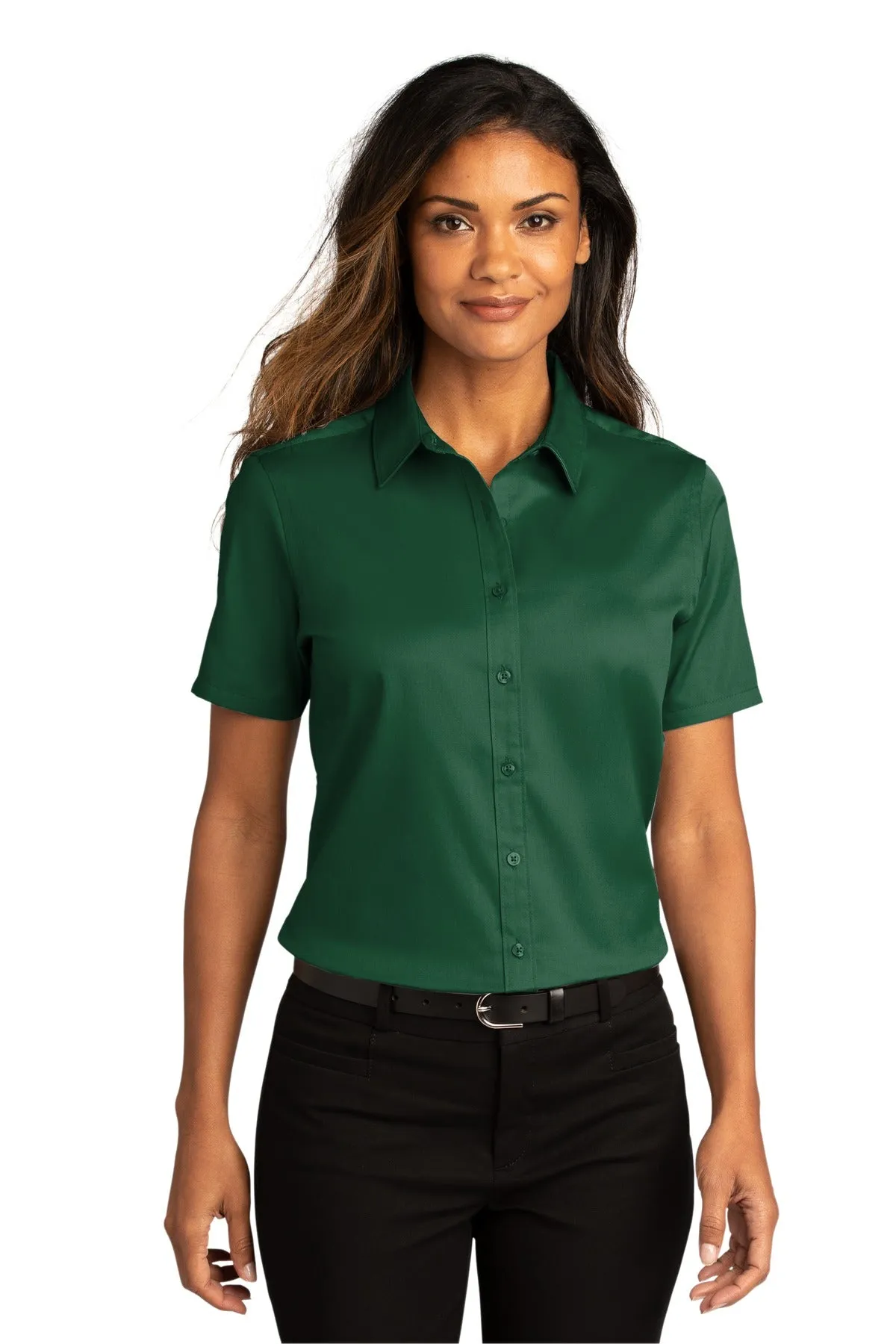 Custom Embroidered Ladies Short Sleeve SuperPro React Twill Shirt. LW809