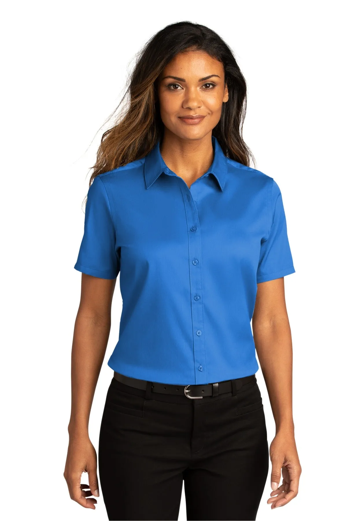 Custom Embroidered Ladies Short Sleeve SuperPro React Twill Shirt. LW809