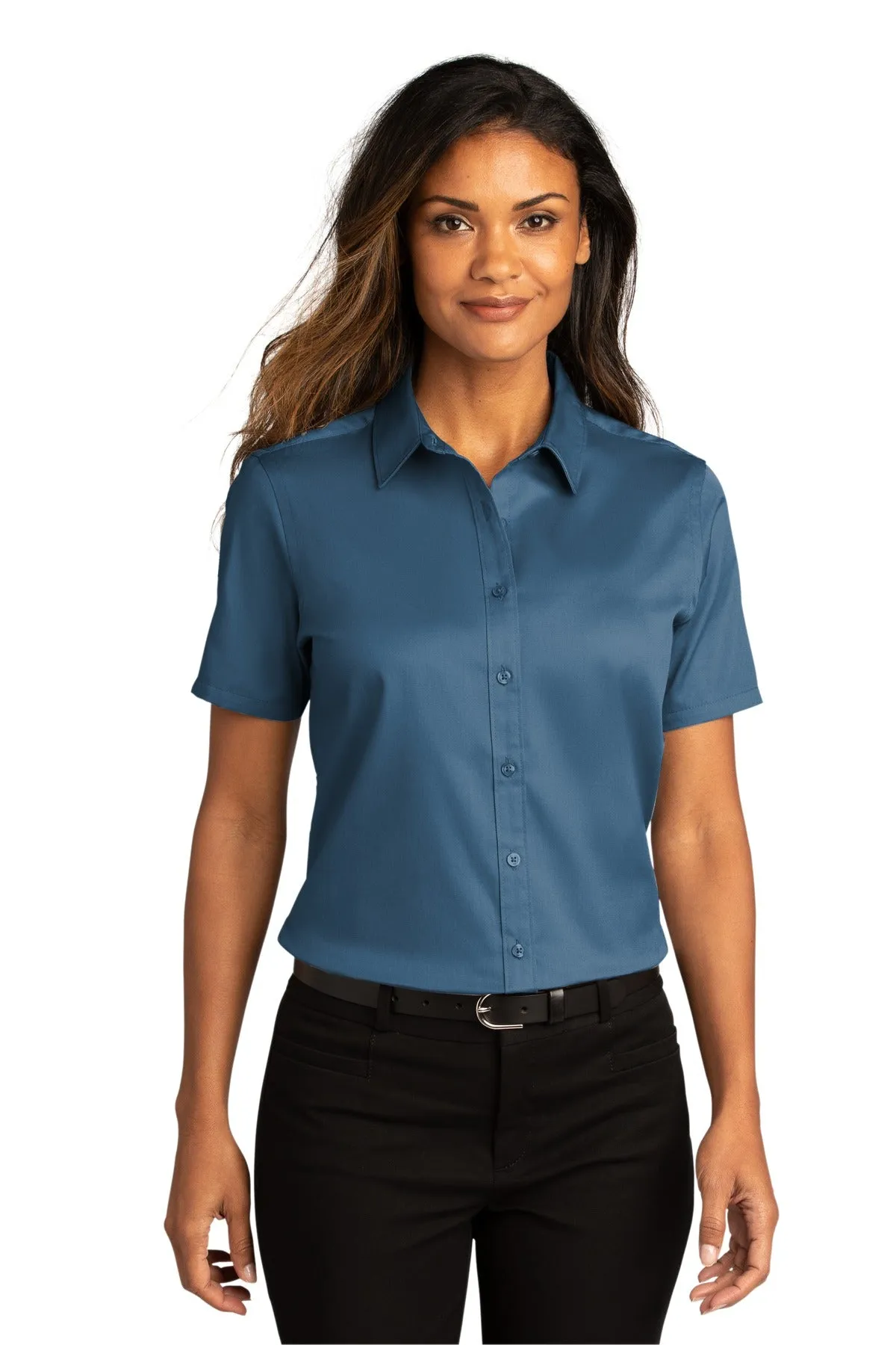 Custom Embroidered Ladies Short Sleeve SuperPro React Twill Shirt. LW809