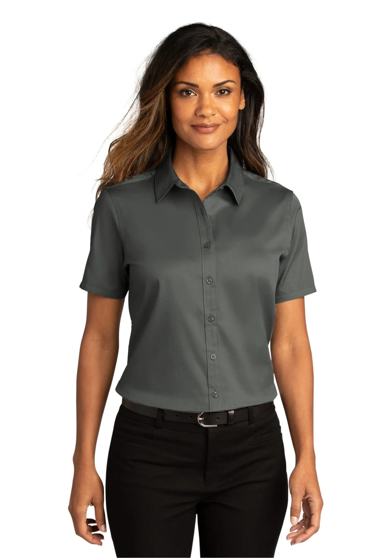 Custom Embroidered Ladies Short Sleeve SuperPro React Twill Shirt. LW809