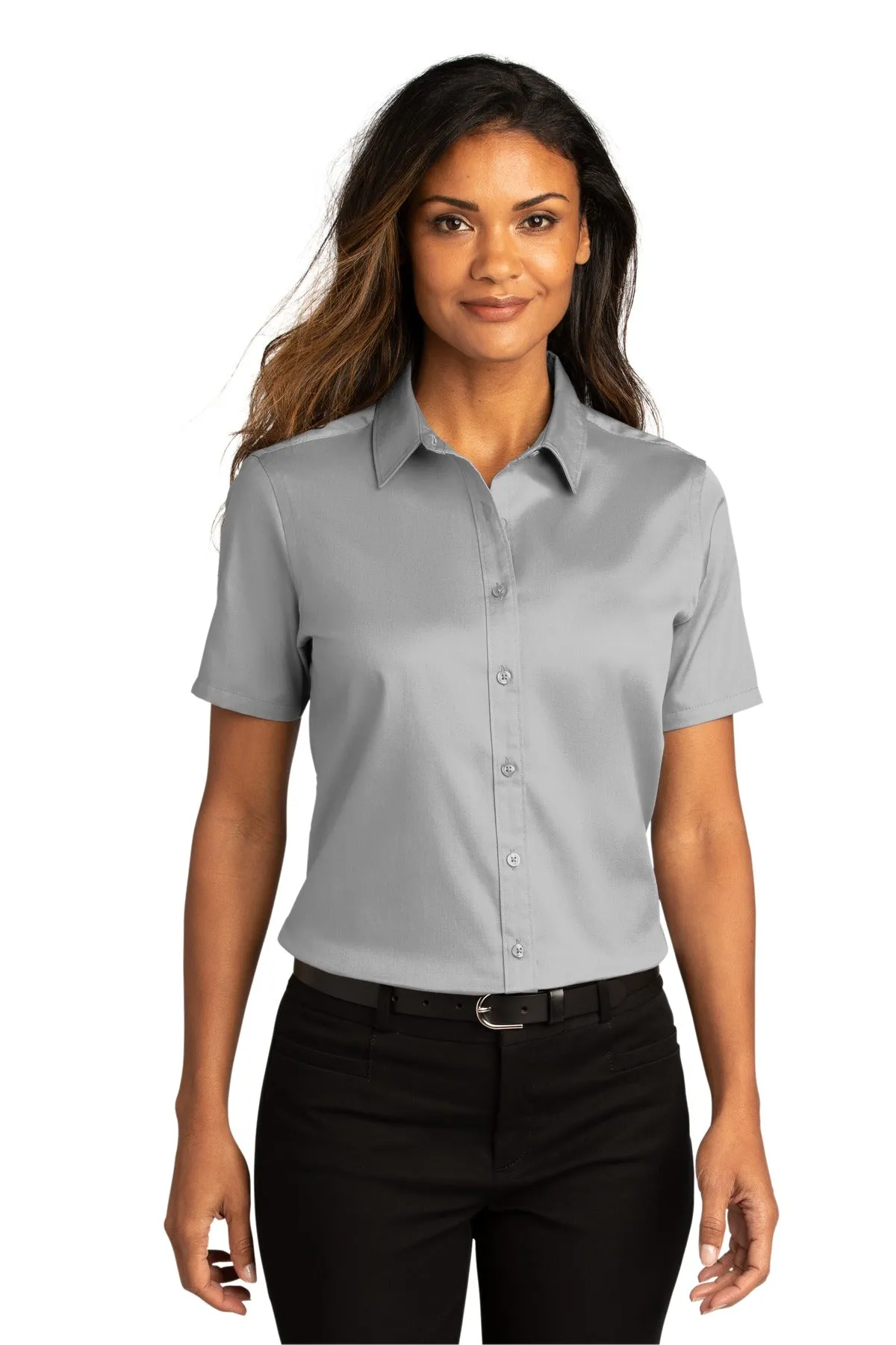 Custom Embroidered Ladies Short Sleeve SuperPro React Twill Shirt. LW809