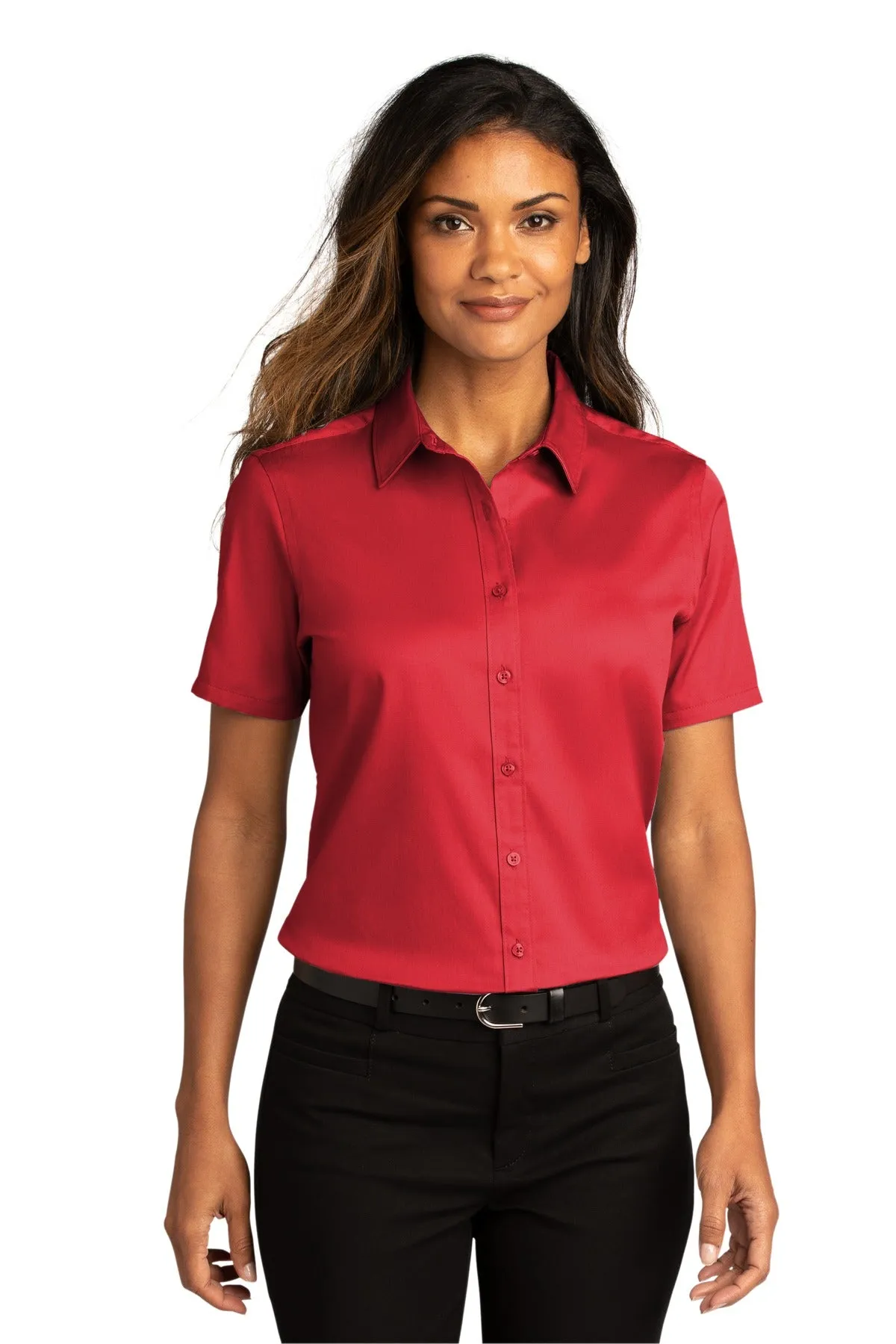 Custom Embroidered Ladies Short Sleeve SuperPro React Twill Shirt. LW809