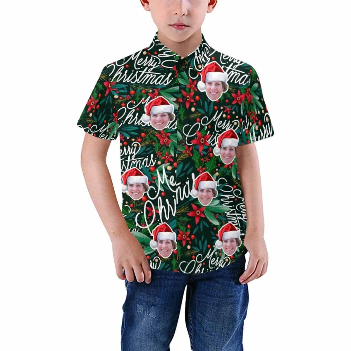 Custom Face Christmas Hat Teenage Hawaiian Shirt