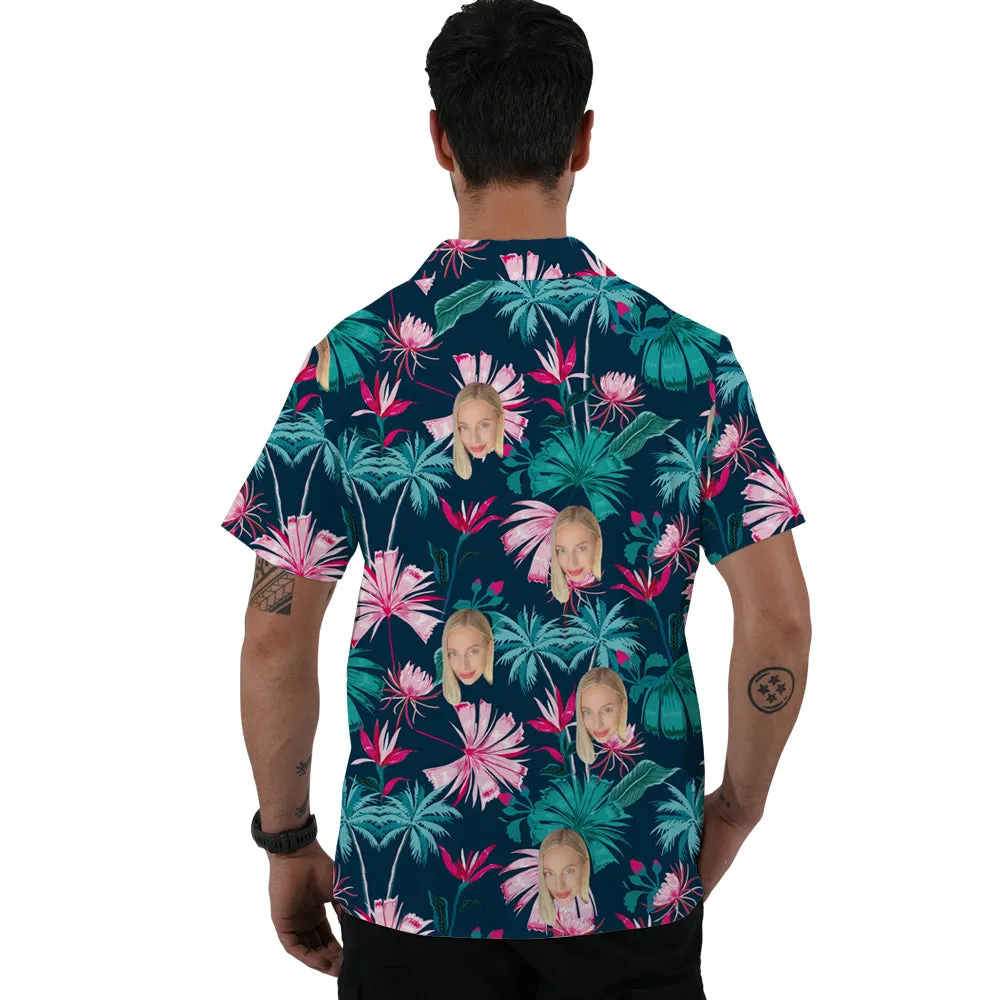 Custom Face Hawaiian Shirts Men's Pink Flower Shirt