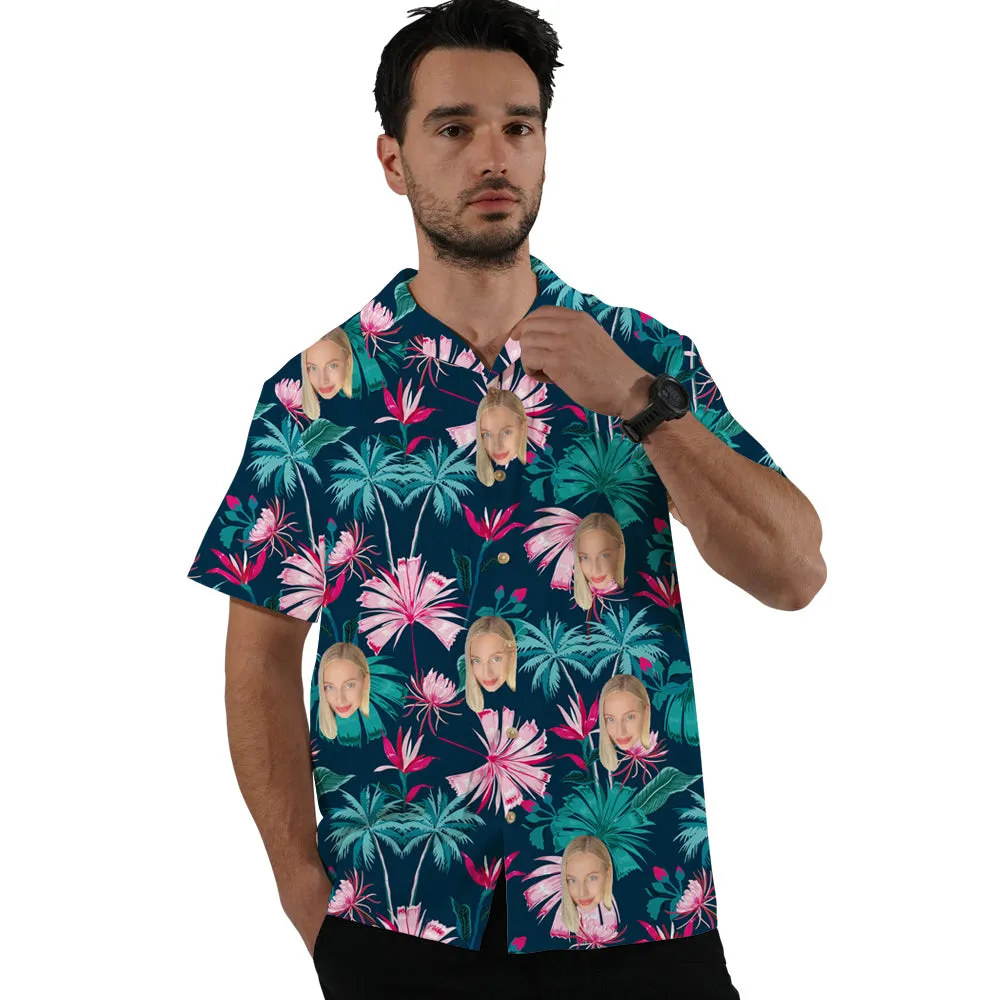 Custom Face Hawaiian Shirts Men's Pink Flower Shirt