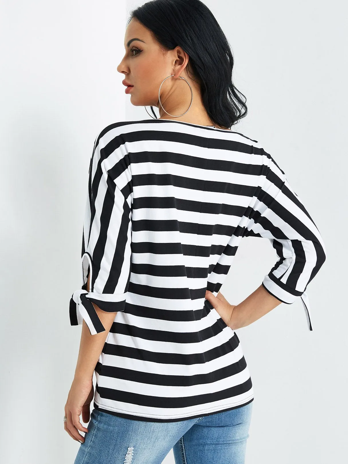 Custom One Shoulder Stripe 3/4 Sleeve Top