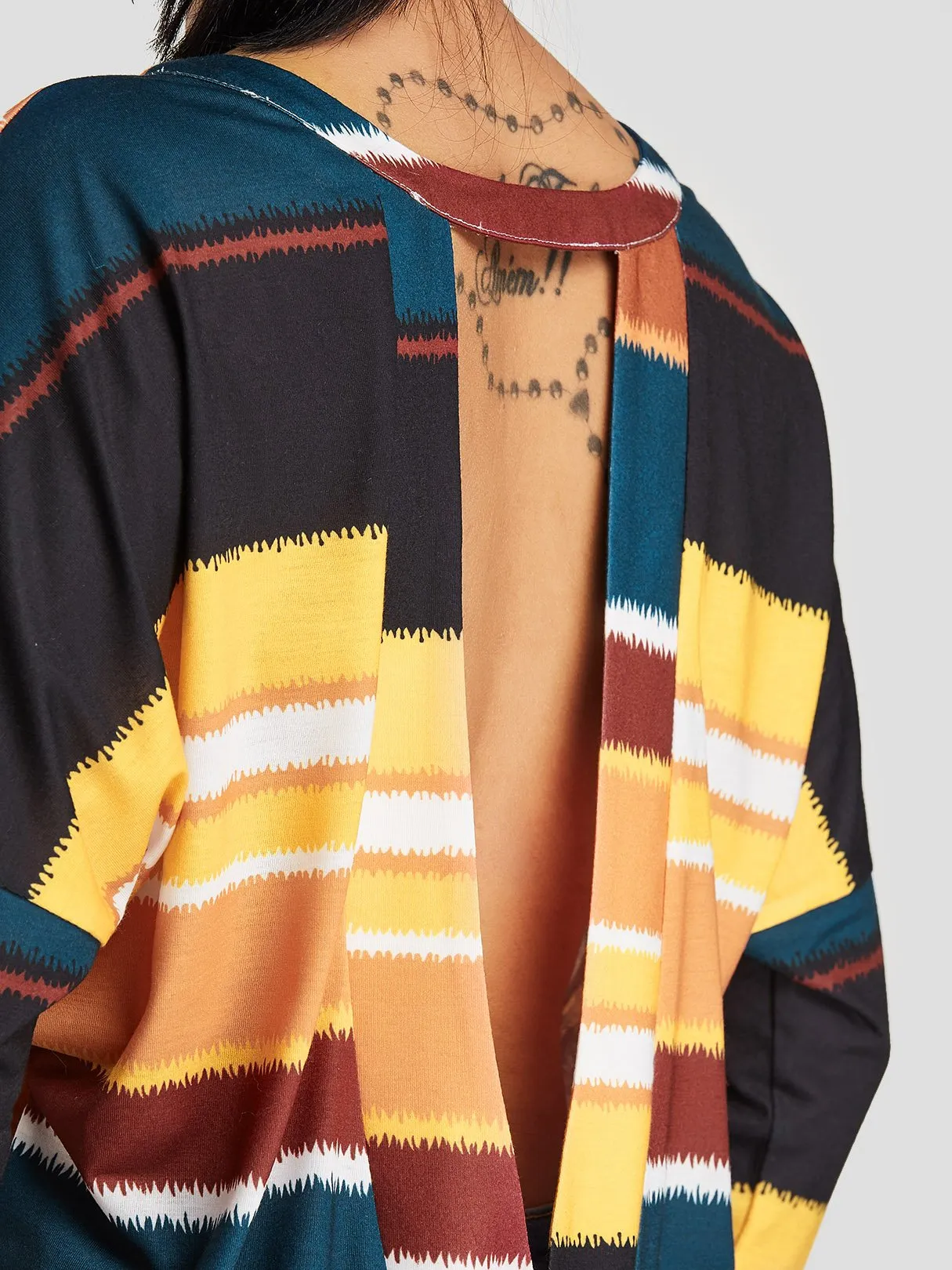 Custom Round Neck Stripe Backless Long Sleeve T-Shirts