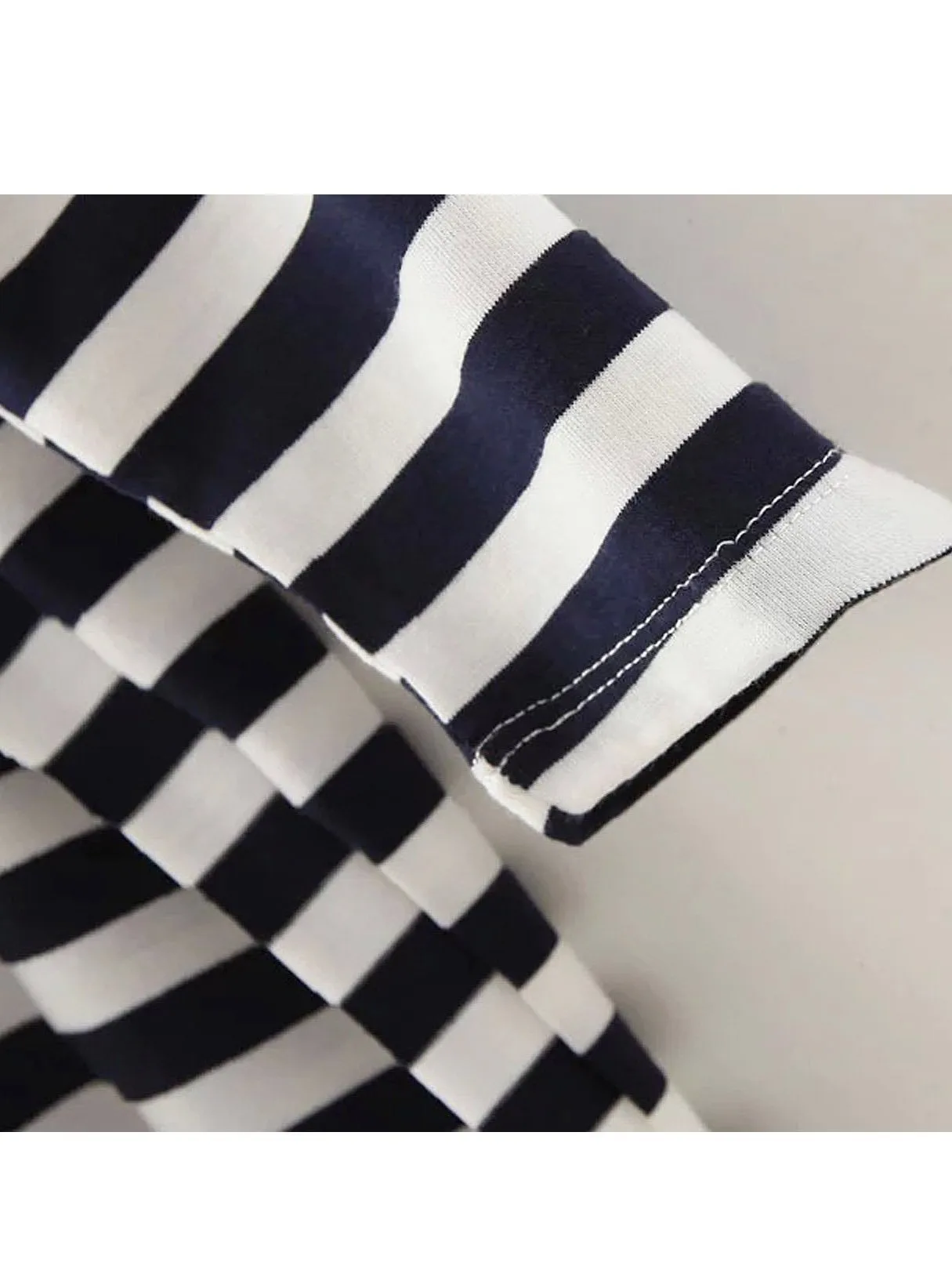 Custom Round Neck Stripe Long Sleeve Slit Hem Top