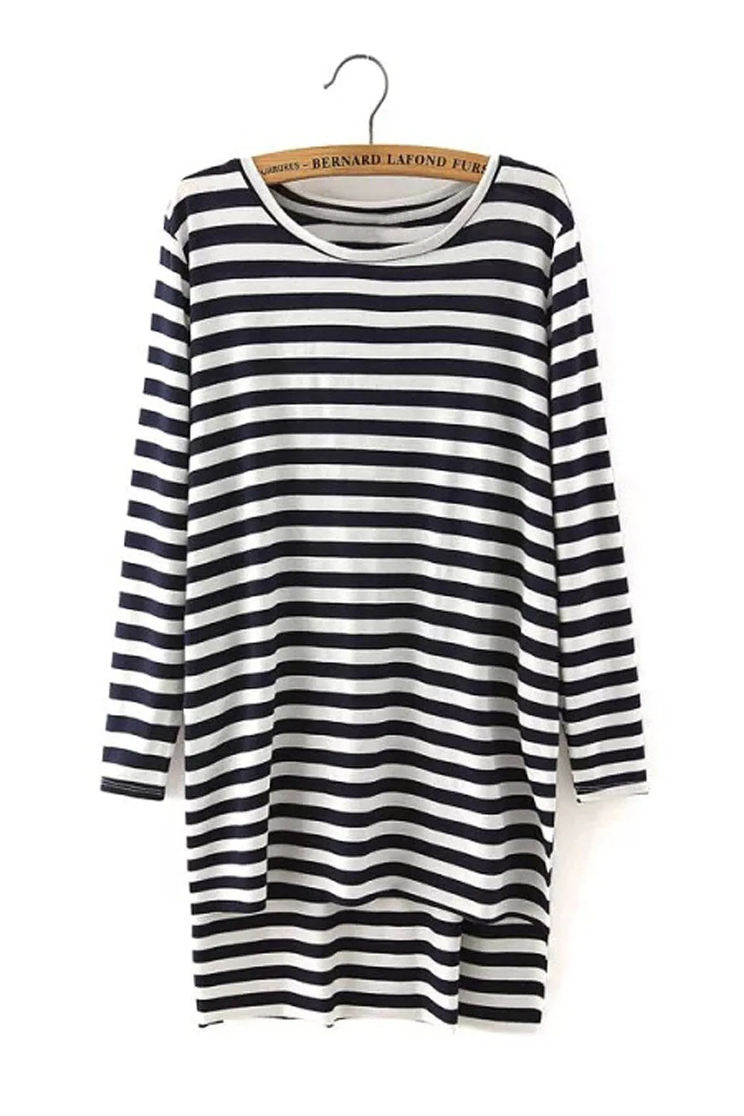 Custom Round Neck Stripe Long Sleeve Slit Hem Top