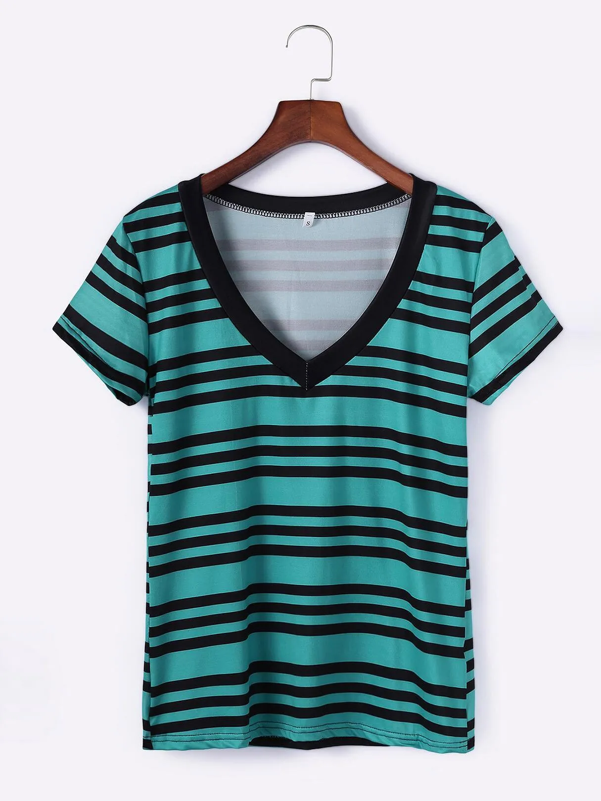 Custom V-Neck Stripe Short Sleeve Blue T-Shirts