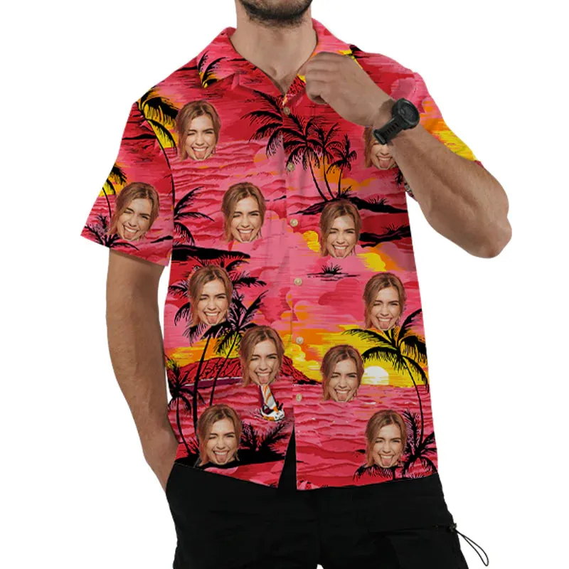 Customized Classic Red Hawaiian Short-Sleeved Shirt & Beach Shorts