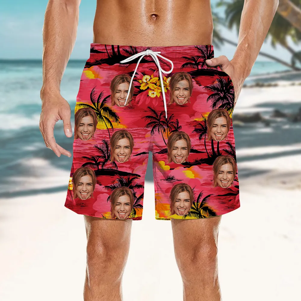 Customized Classic Red Hawaiian Short-Sleeved Shirt & Beach Shorts