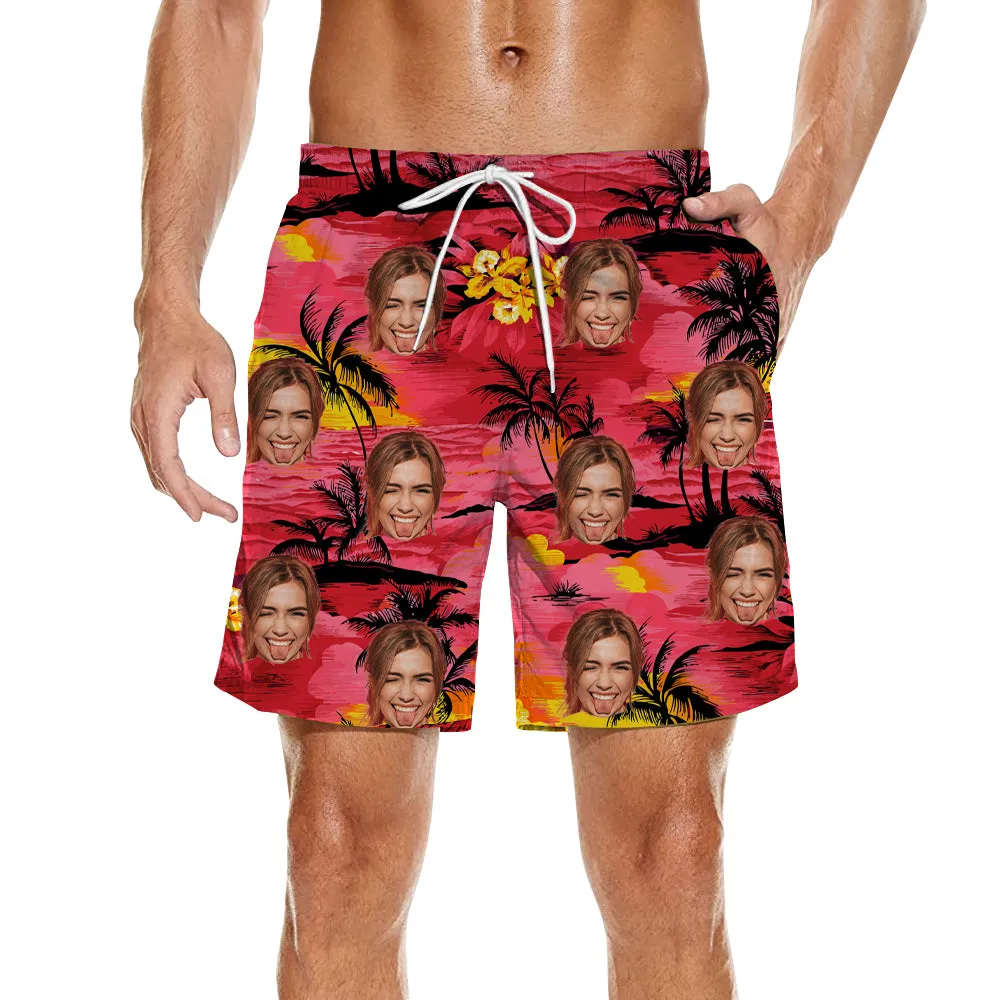Customized Classic Red Hawaiian Short-Sleeved Shirt & Beach Shorts