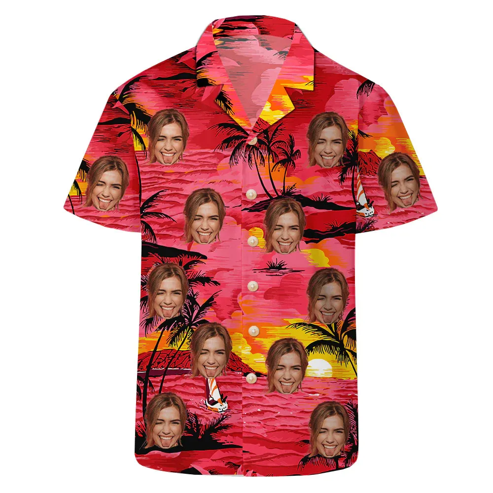 Customized Classic Red Hawaiian Short-Sleeved Shirt & Beach Shorts