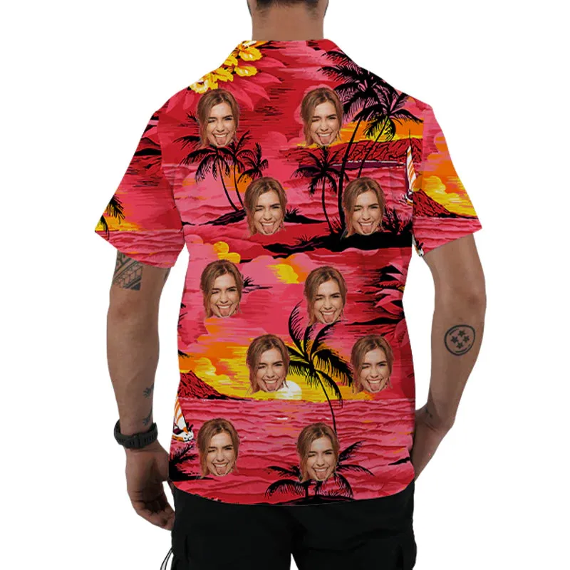 Customized Classic Red Hawaiian Short-Sleeved Shirt & Beach Shorts
