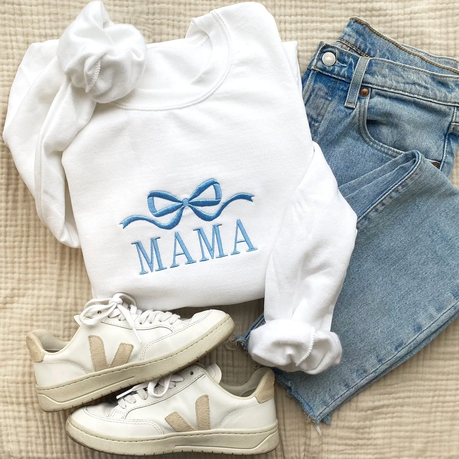 Cute and Trendy Mama Bow Embroidered Gemma Crewneck Sweatshirt | Personalized Crewneck Pullover | MAMA Sweatshirt | Mother's Day Gift Idea