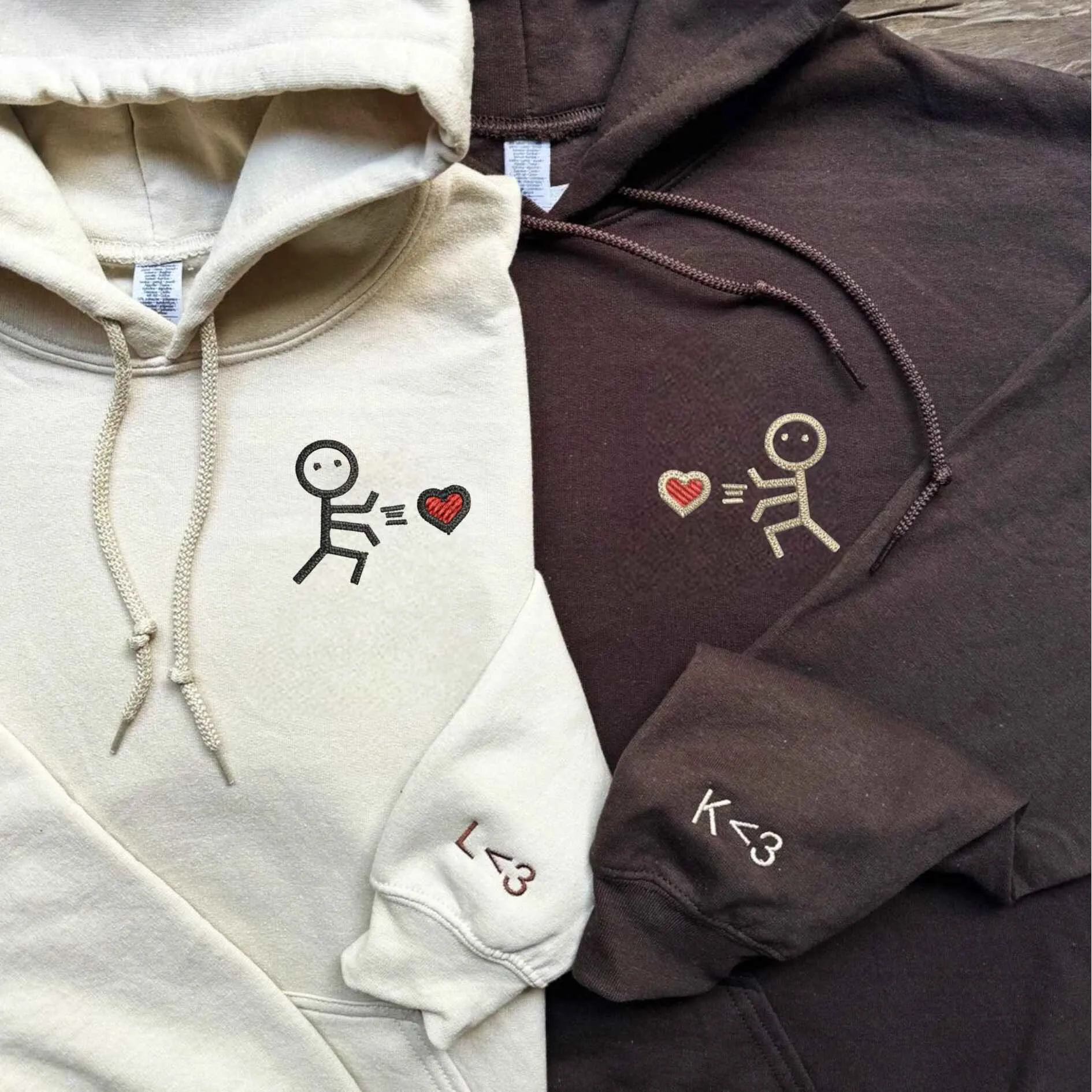 Cute Stick Figure Matching Couple Sweatshirts - Personalized Embroidered Sweatshirts For Couples