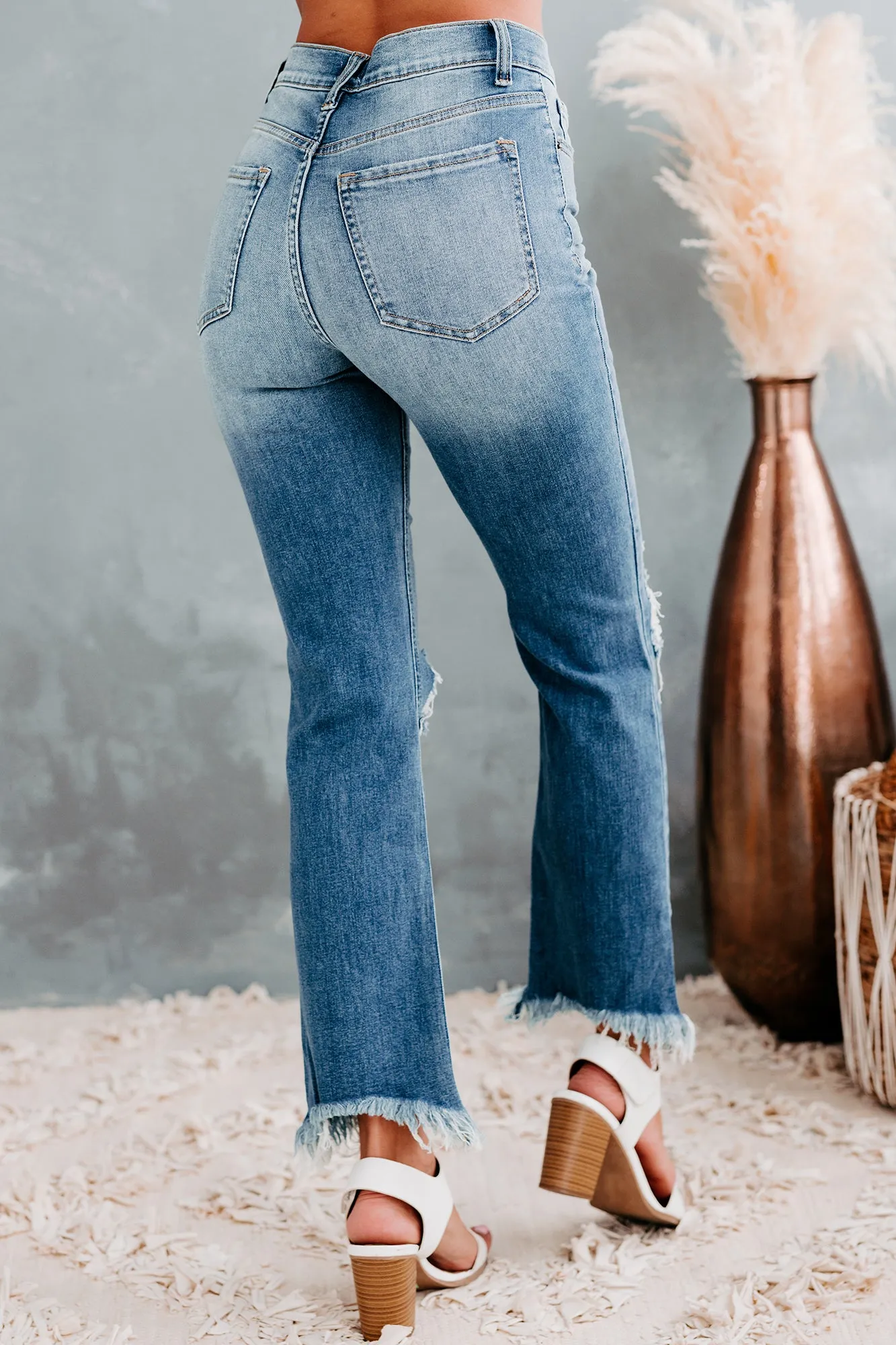Cyrilla Sneak Peek High Rise Distressed Straight Leg Jeans (Medium Light)