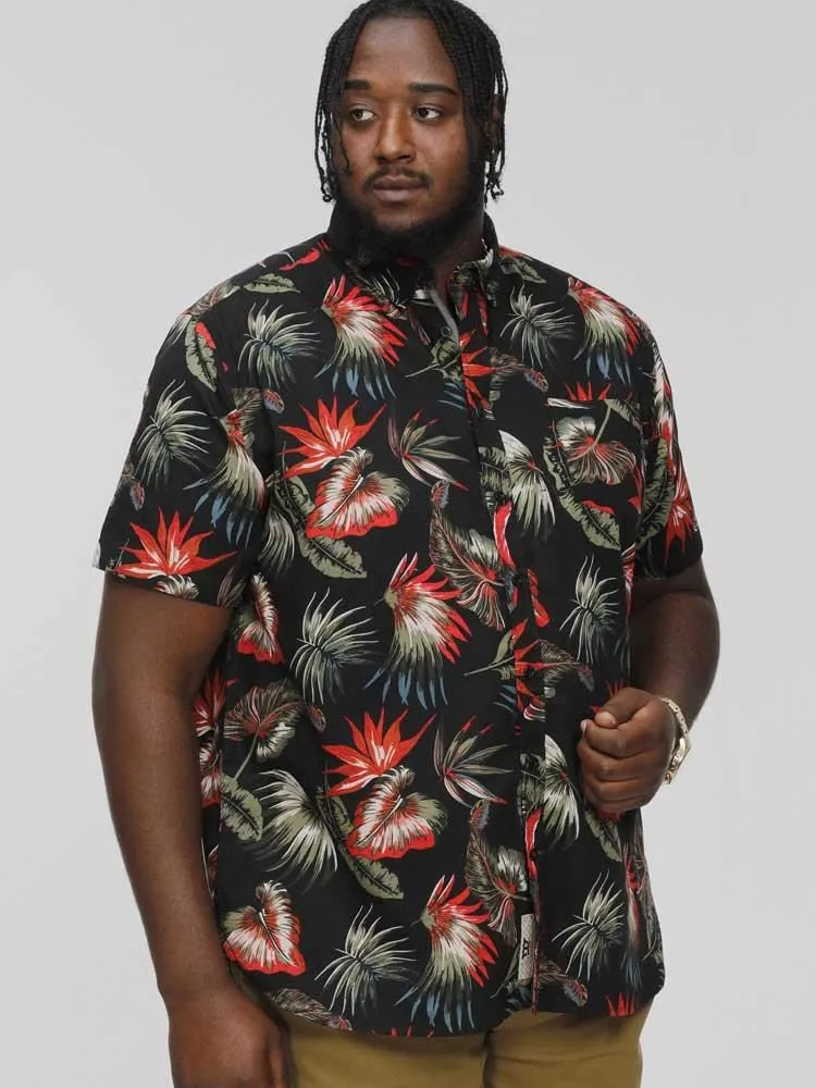 D555 LENNOX Hawaiian  Print Short Sleeve Shirt for Men's (101500) in Black, 3XL-6XL