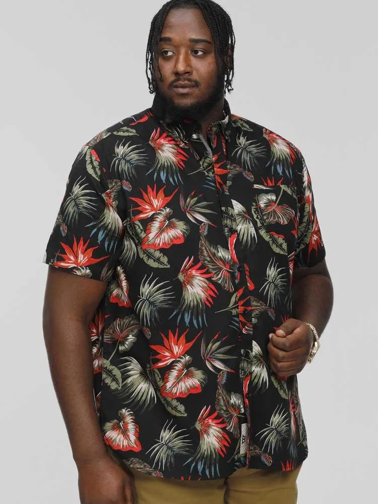 D555 LENNOX Hawaiian  Print Short Sleeve Shirt for Men's (101500) in Black, 3XL-6XL