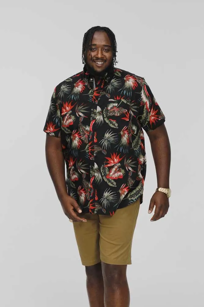 D555 LENNOX Hawaiian  Print Short Sleeve Shirt for Men's (101500) in Black, 3XL-6XL