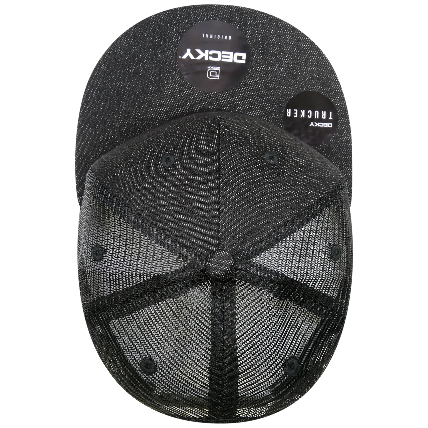 Decky 1082 5 Panel Denim Trucker Hat, Flat Bill Mesh Back Cap - CASE Pricing
