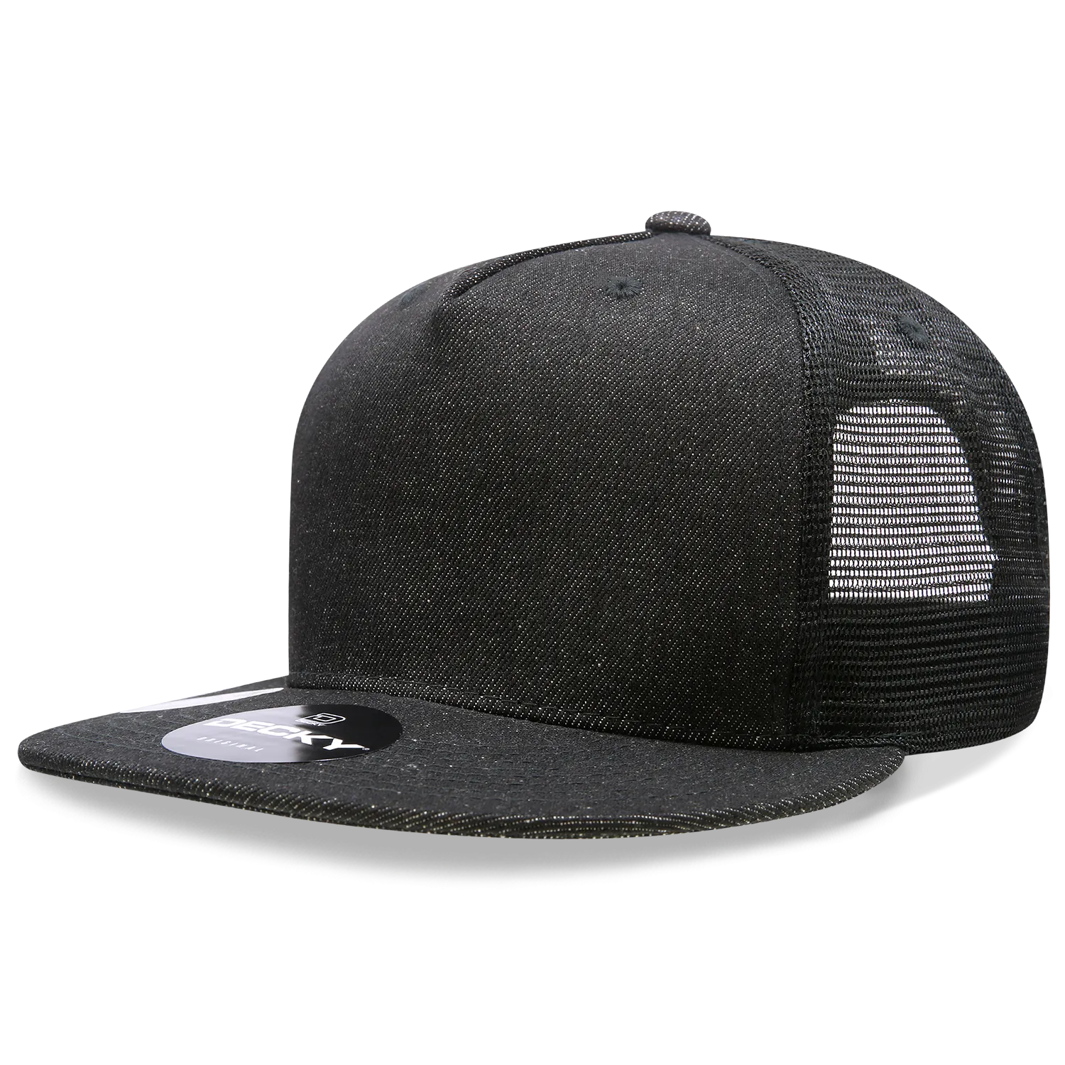 Decky 1082 5 Panel Denim Trucker Hat, Flat Bill Mesh Back Cap - CASE Pricing