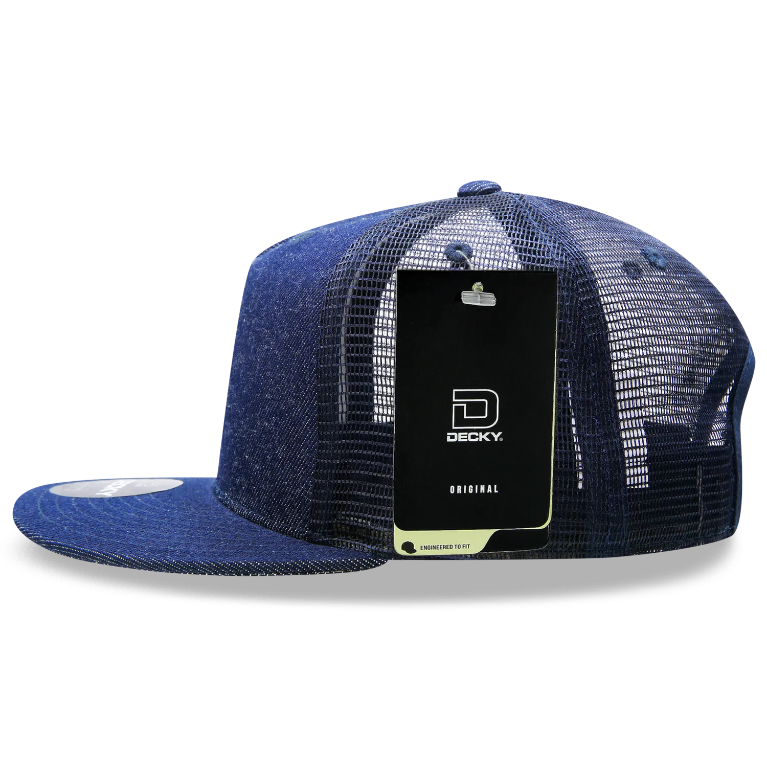 Decky 1082 5 Panel Denim Trucker Hat, Flat Bill Mesh Back Cap - CASE Pricing