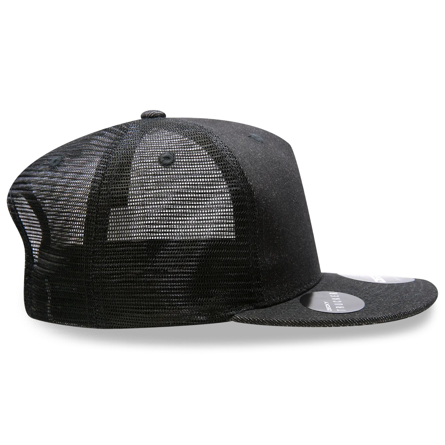 Decky 1082 5 Panel Denim Trucker Hat, Flat Bill Mesh Back Cap - CASE Pricing