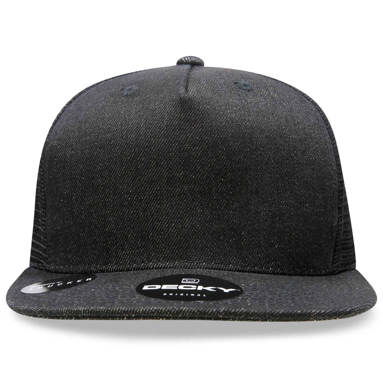 Decky 1082 5 Panel Denim Trucker Hat, Flat Bill Mesh Back Cap - CASE Pricing