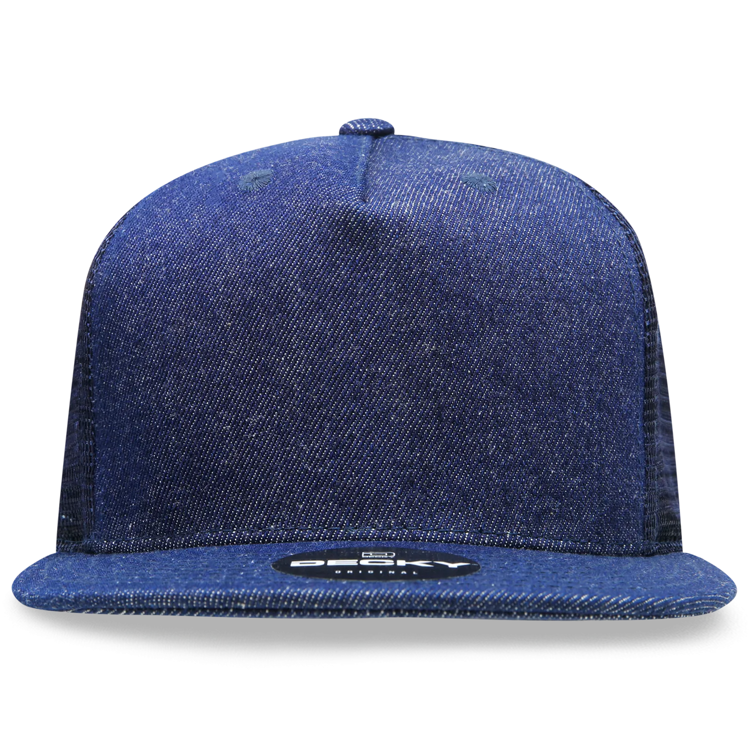 Decky 1082 5 Panel Denim Trucker Hat, Flat Bill Mesh Back Cap - CASE Pricing